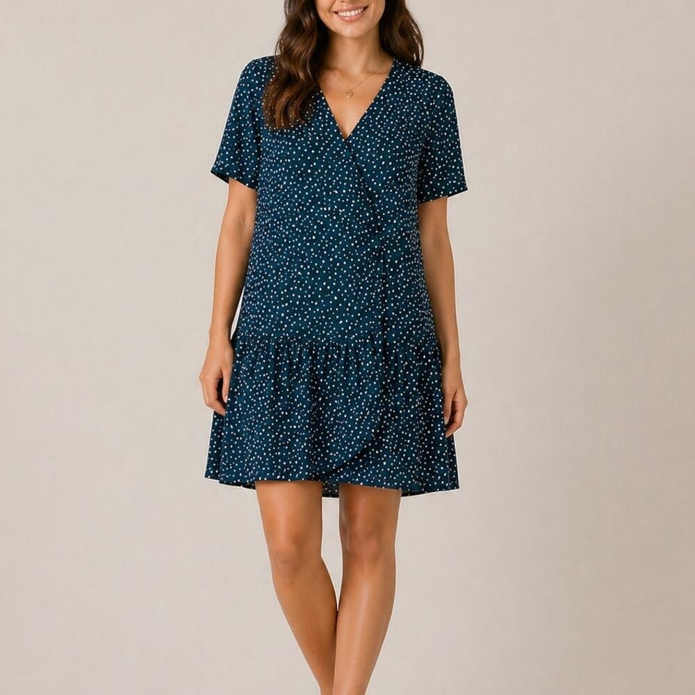 One Teaspoon Starry Night Wrap Mini Dress Tiny Polka Dots Navy Blue White Small